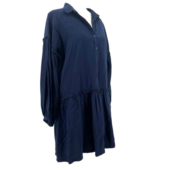 Free People Navy Button Front Drop Waist Long Sleeve Mini Dress M Viscose blend - Picture 6 of 8